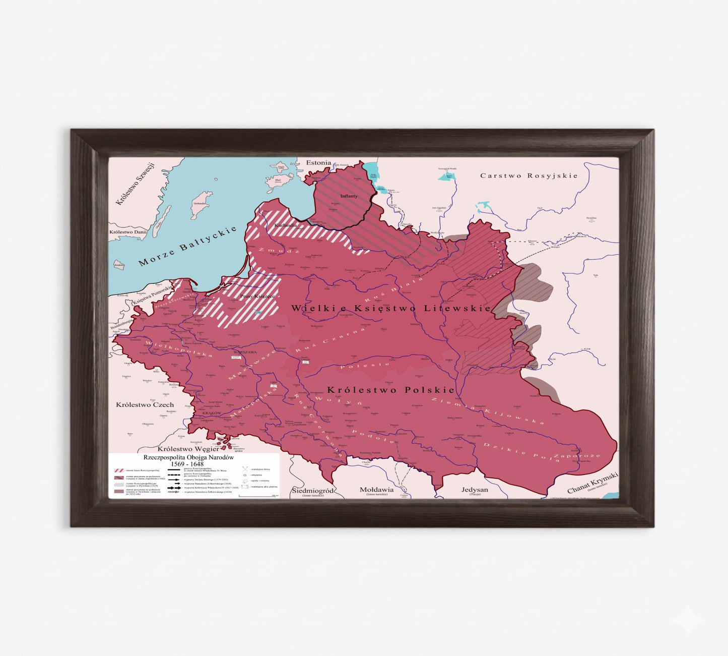 Obraz Mapa historyczna największej Polski w historii EDYCJA CZERWONA