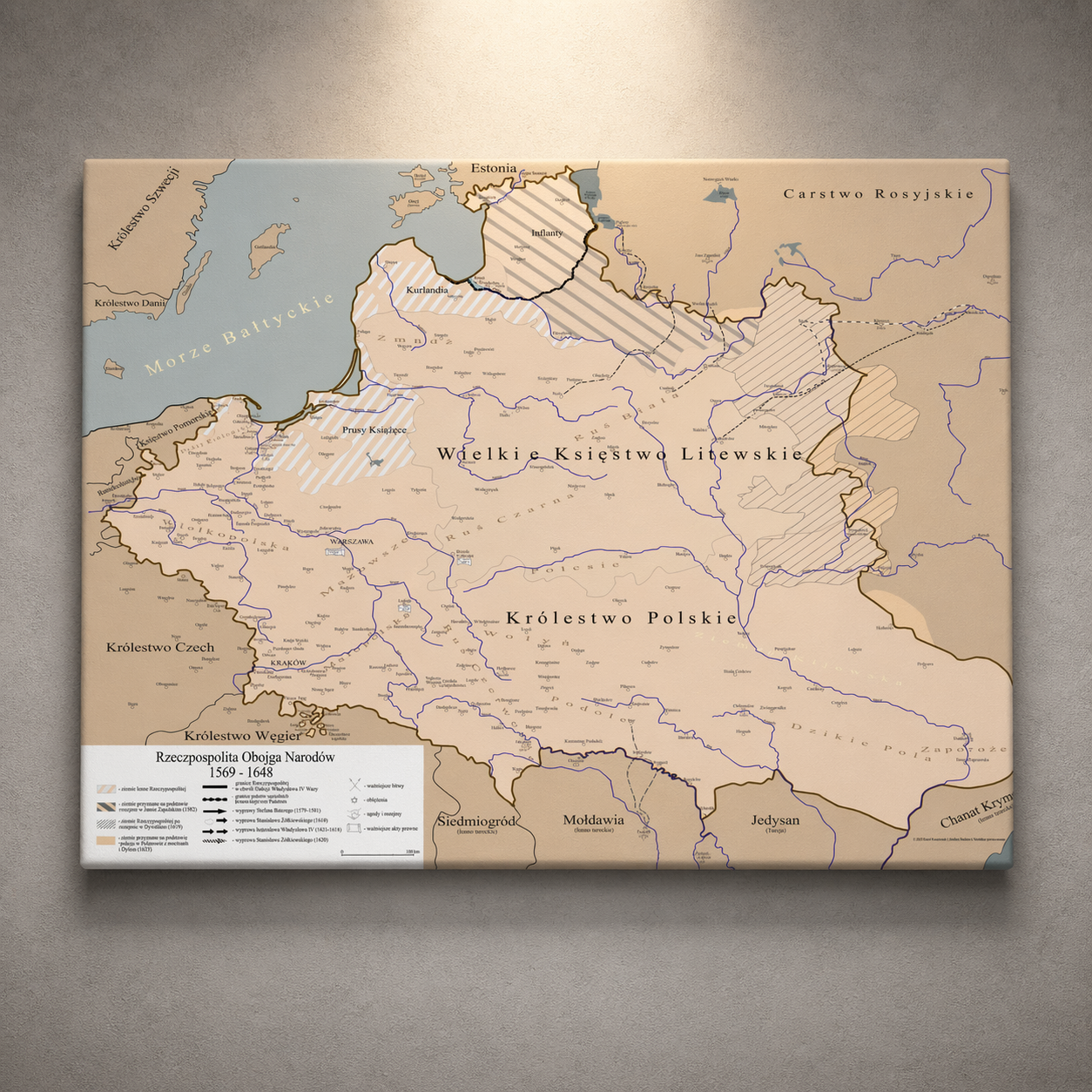 Obraz Mapa historyczna największej Polski w historii EDYCJA BRĄZOWA