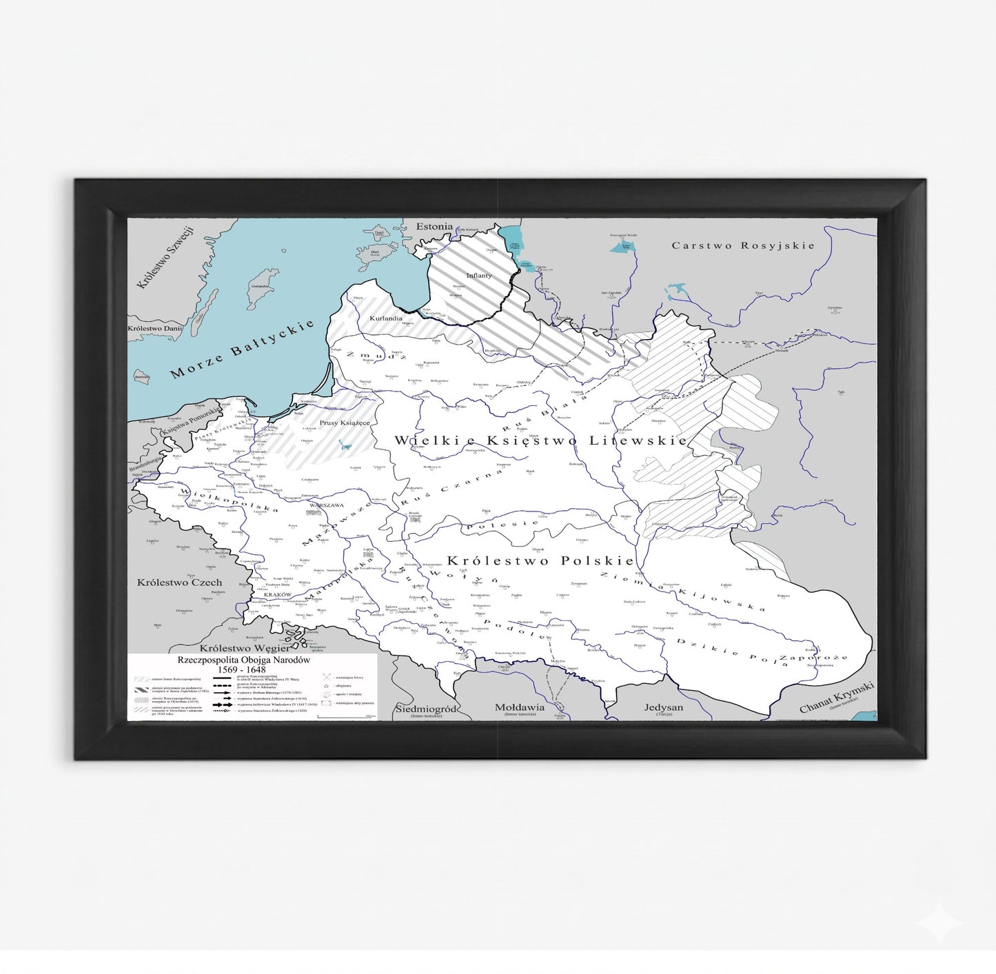 Obraz Mapa historyczna największej Polski w historii EDYCJA BIAŁA
