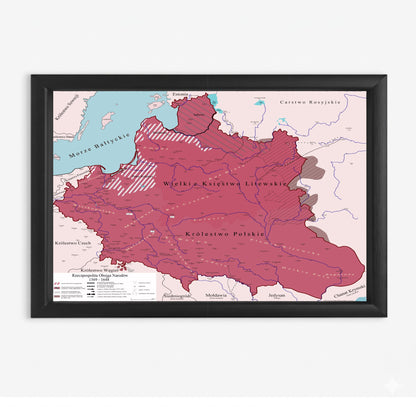 Obraz Mapa historyczna największej Polski w historii EDYCJA CZERWONA