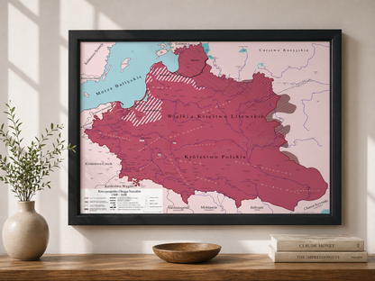 Obraz Mapa historyczna największej Polski w historii EDYCJA CZERWONA