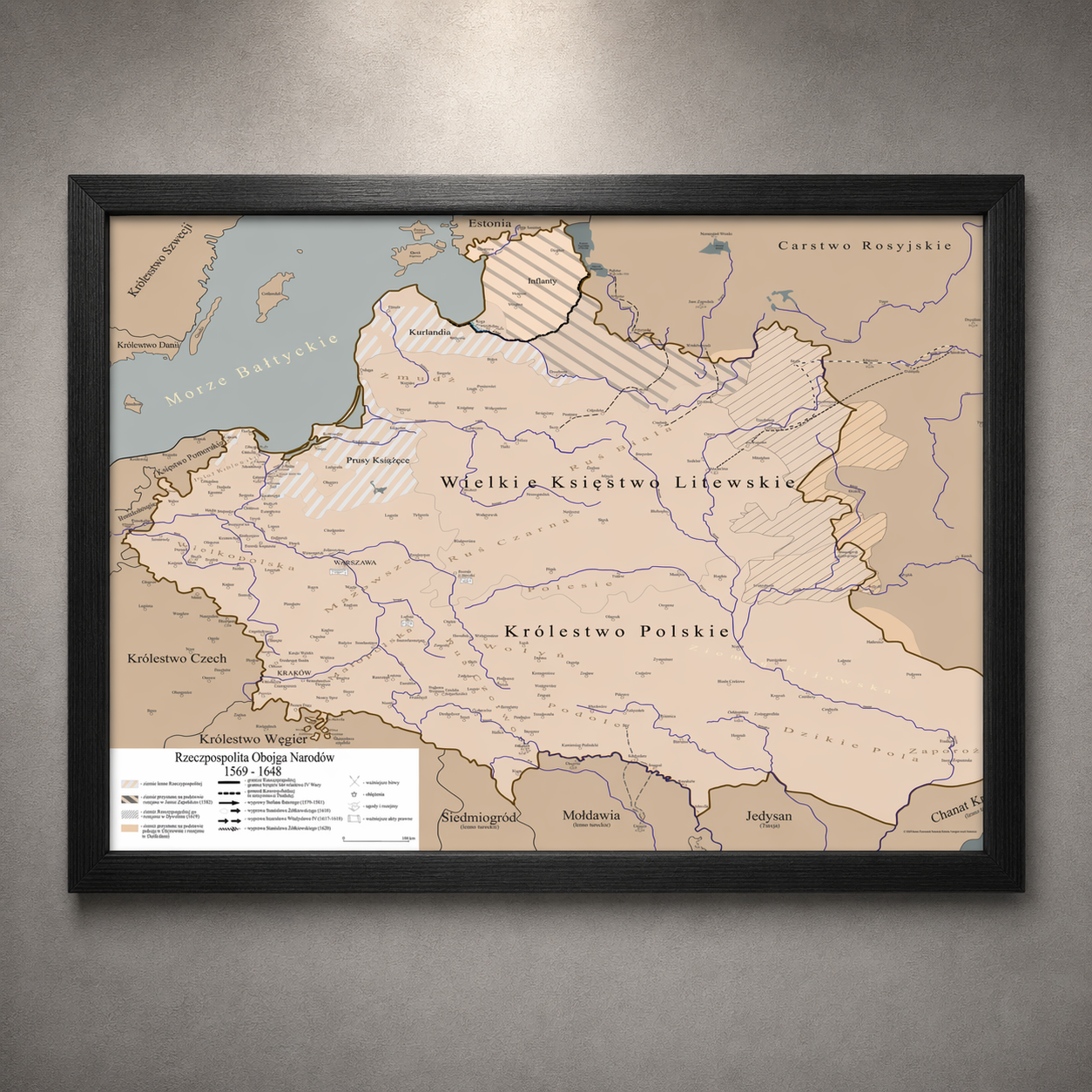 Obraz Mapa historyczna największej Polski w historii EDYCJA BRĄZOWA