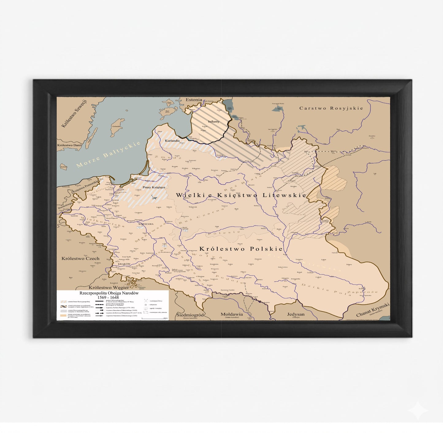 Obraz Mapa historyczna największej Polski w historii EDYCJA BRĄZOWA