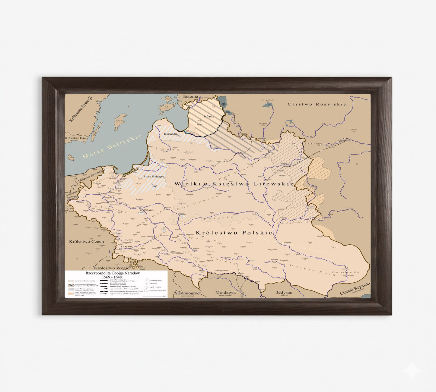 Obraz Mapa historyczna największej Polski w historii EDYCJA BRĄZOWA