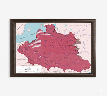 Obraz Mapa historyczna największej Polski w historii EDYCJA CZERWONA