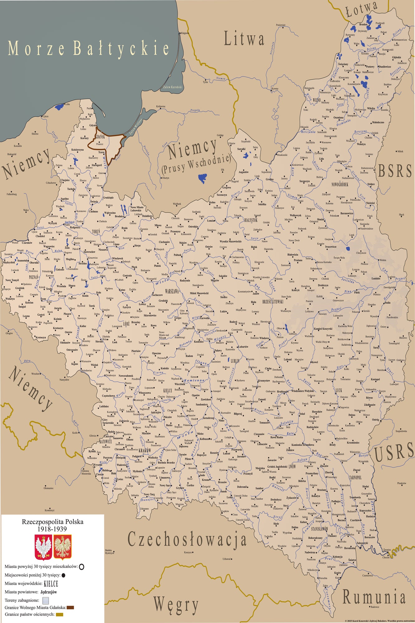 Plakat Mapa Szczegółowa II Rzeczypospolitej