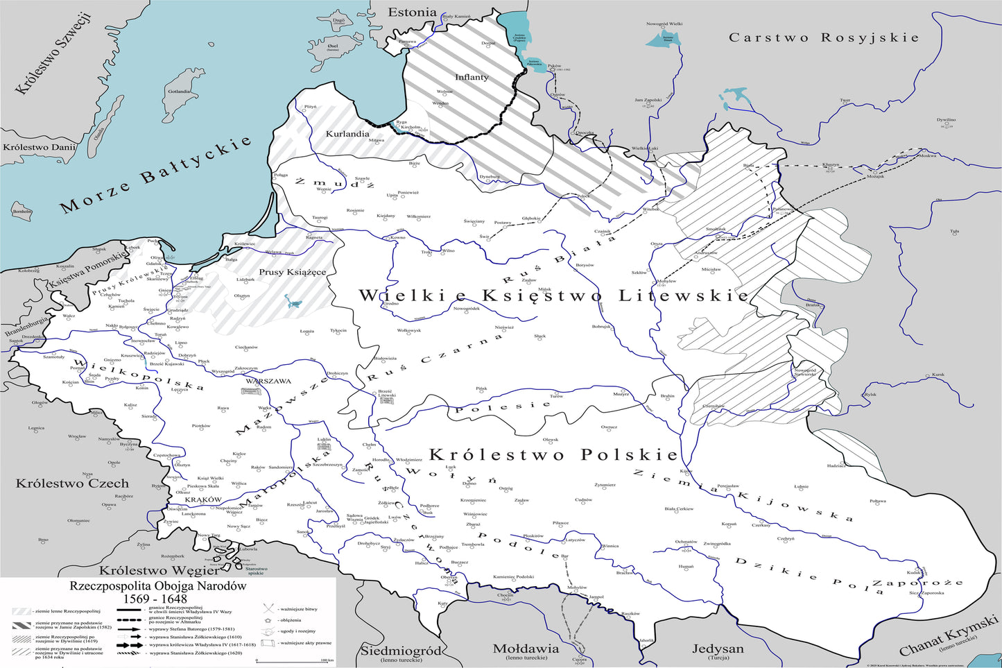 Obraz Mapa historyczna największej Polski w historii EDYCJA BIAŁA