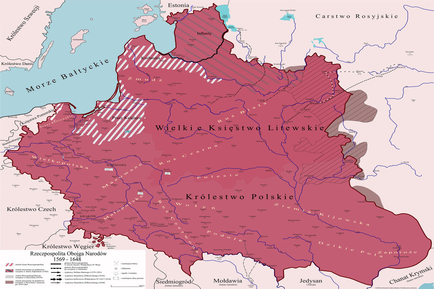 Obraz Mapa historyczna największej Polski w historii EDYCJA CZERWONA