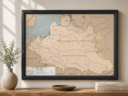 Obraz Mapa historyczna największej Polski w historii EDYCJA BRĄZOWA